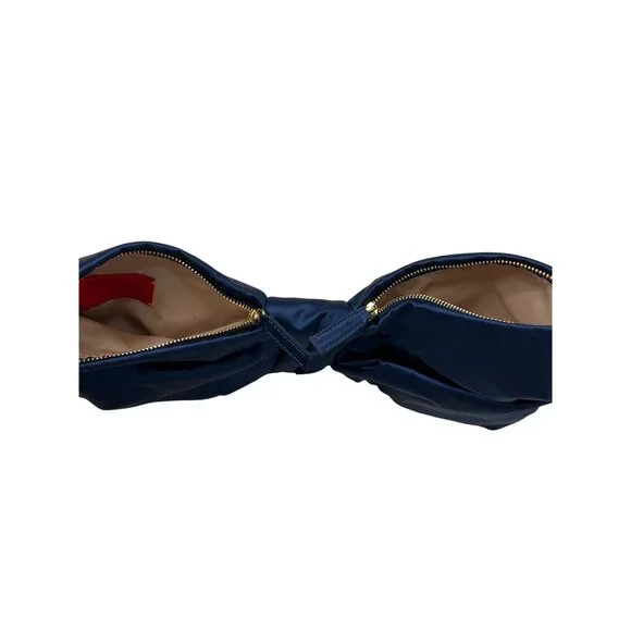 Valentino Midnight Blue Satin Bow Clutch With Zip Closures - Picture 7 of 10